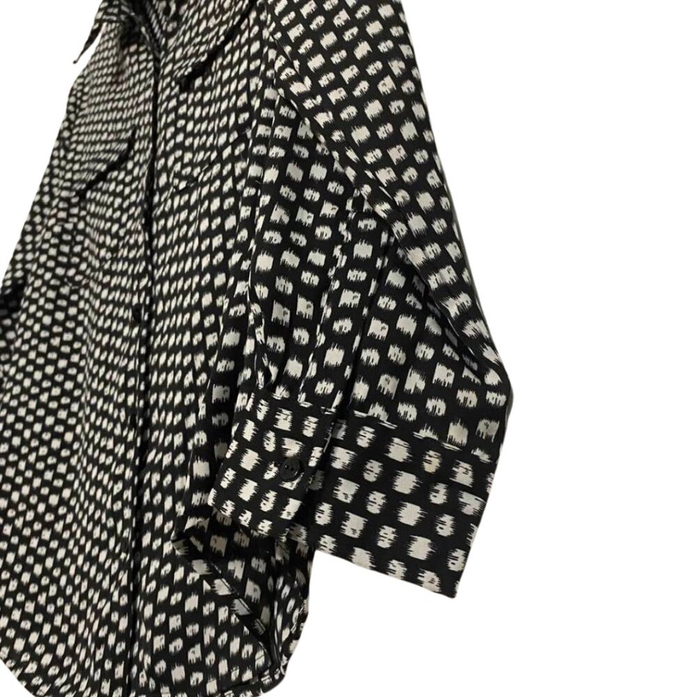 Liverpool Black and White Allover Print Button Up Top With Double Flap Pockets - Picture 9 of 15